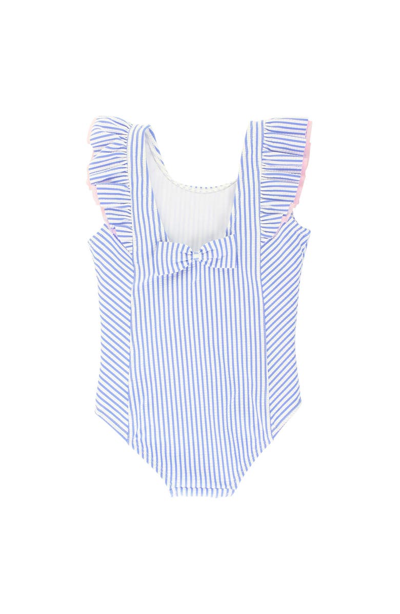 RuffleButts Girls Seersucker Waterfall One Piece, Alternate, color, Periwinkle Blue Seersucker
