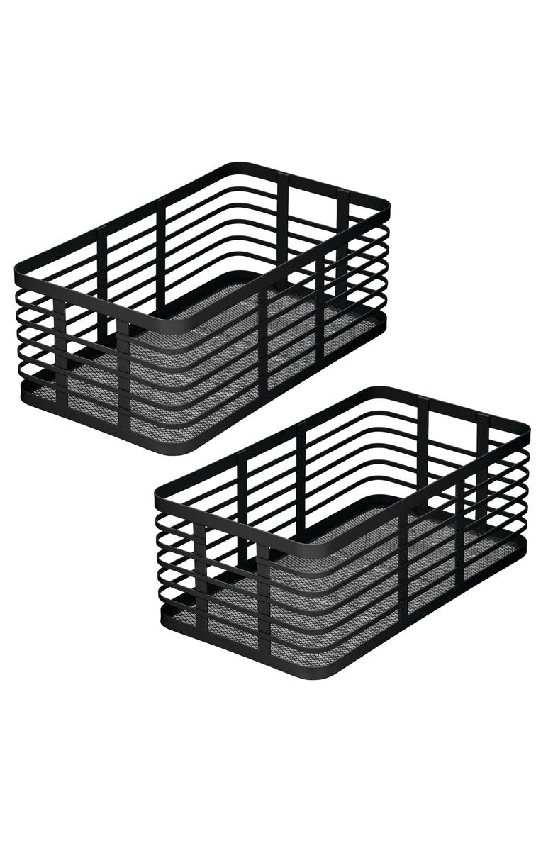 mDesign Metal Pantry Basket with Handles - Set of 2 - Matte Black, Main, color, Matte Black