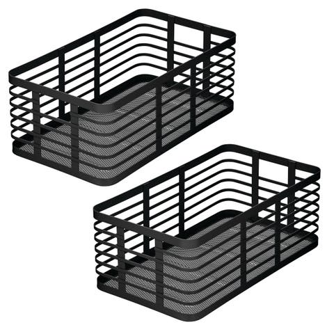 Metal Pantry Basket with Handles - Set of 2 - Matte Black