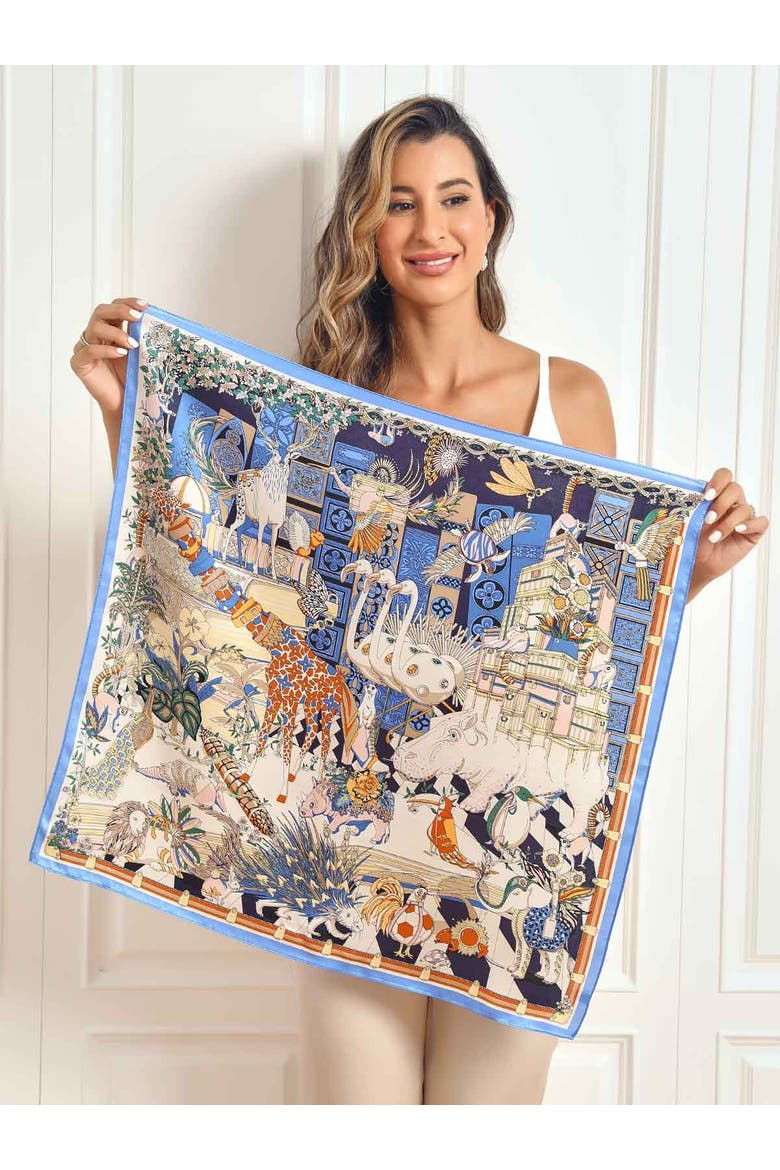 Pure Silk Scenery Pattern Square Scarf, Alternate, color, LightBlue