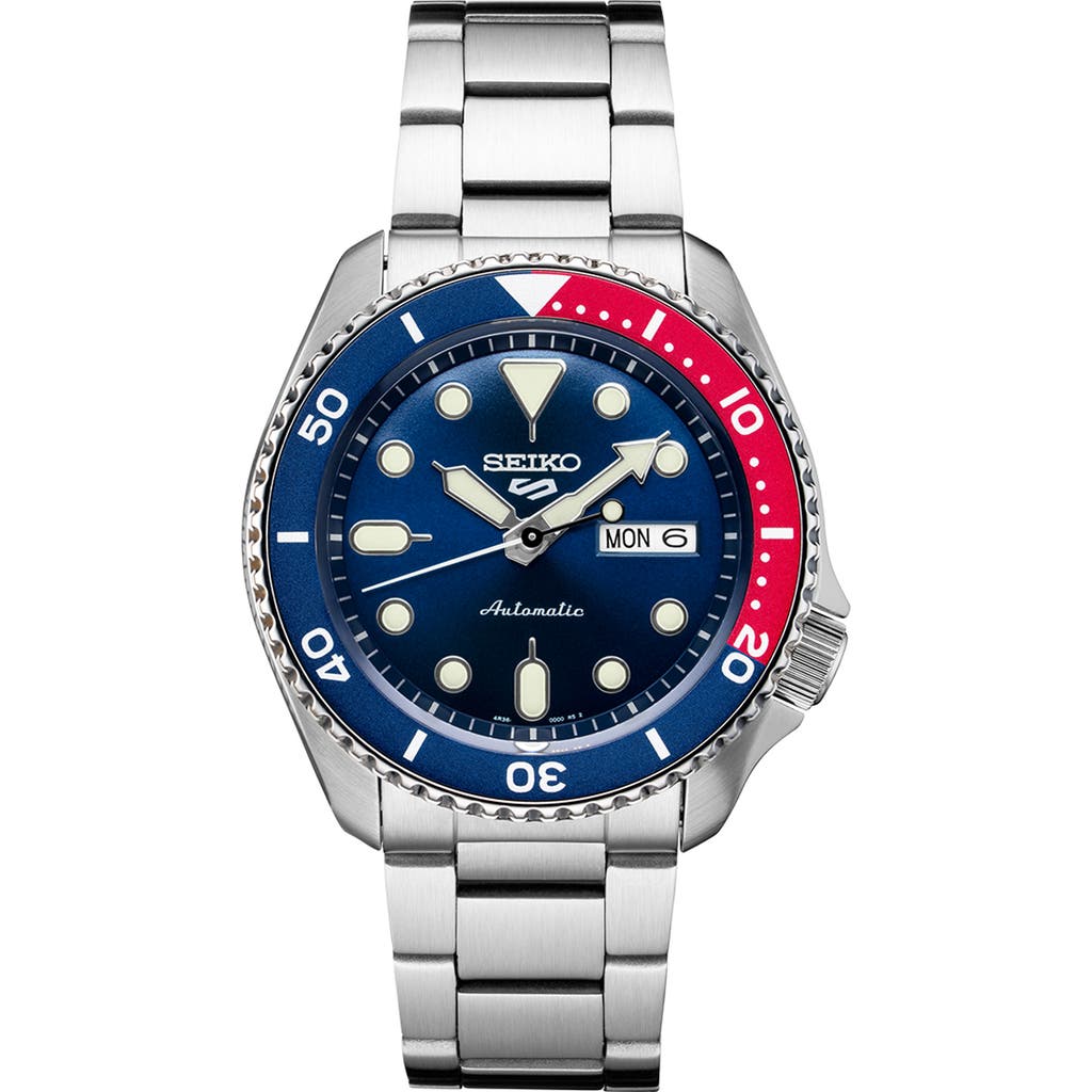 SEIKO WATCHES 5 Sports Automatic Bracelet Watch, 38mm in Red & Blue at Nordstrom