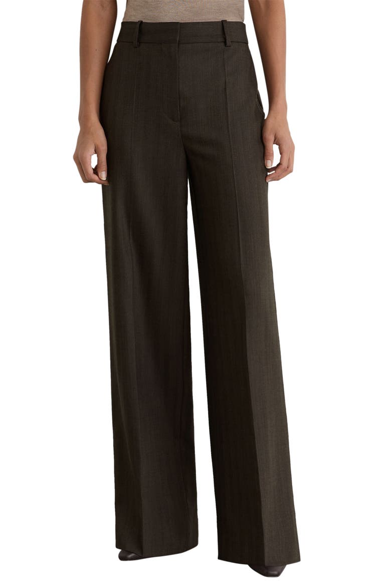 Dawson Herringbone Wide Leg Wool Blend Trousers, Alternate, color, CHOCOLATE BROWN