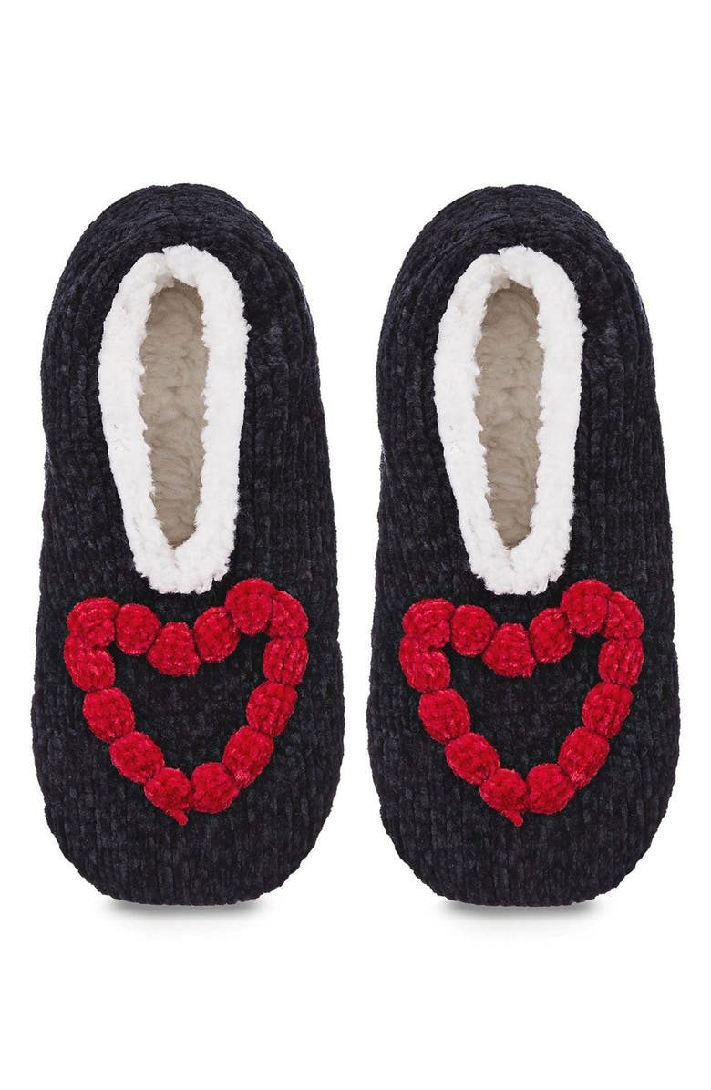 MeMoi Cozy Heart Chenille Slipper Socks, Alternate, color, Black