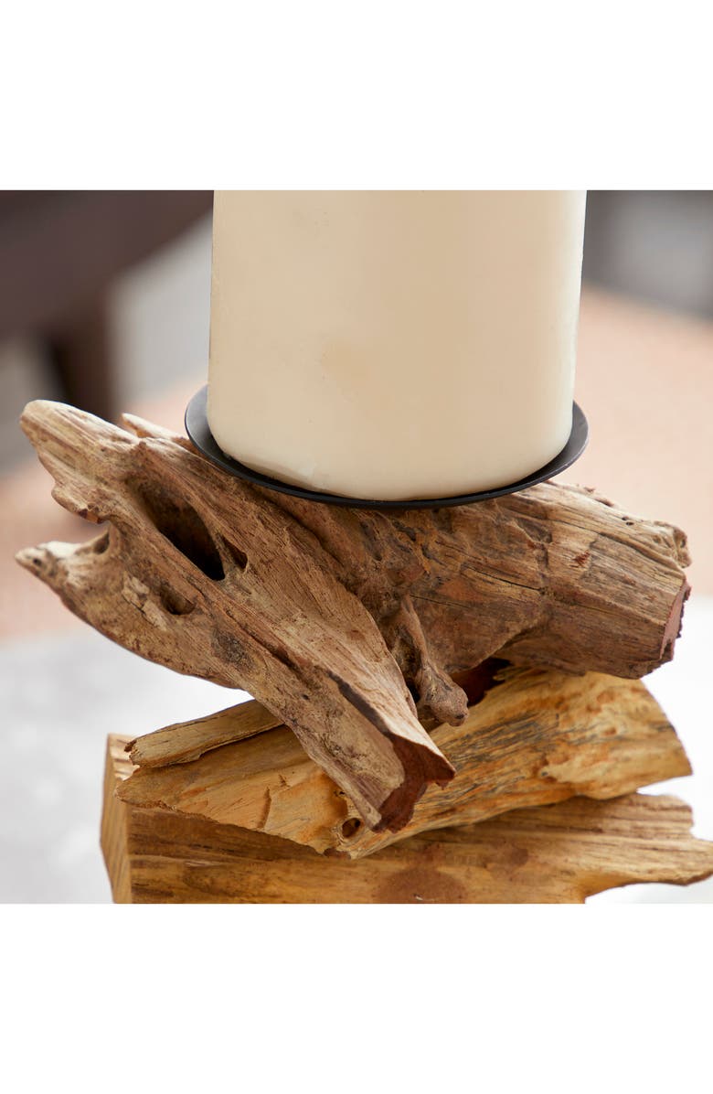 GINGER BIRCH STUDIO Large Recycled Natural Brown Tree Root Wooden Pillar Candle Holder with Spike, Alternate, color, 