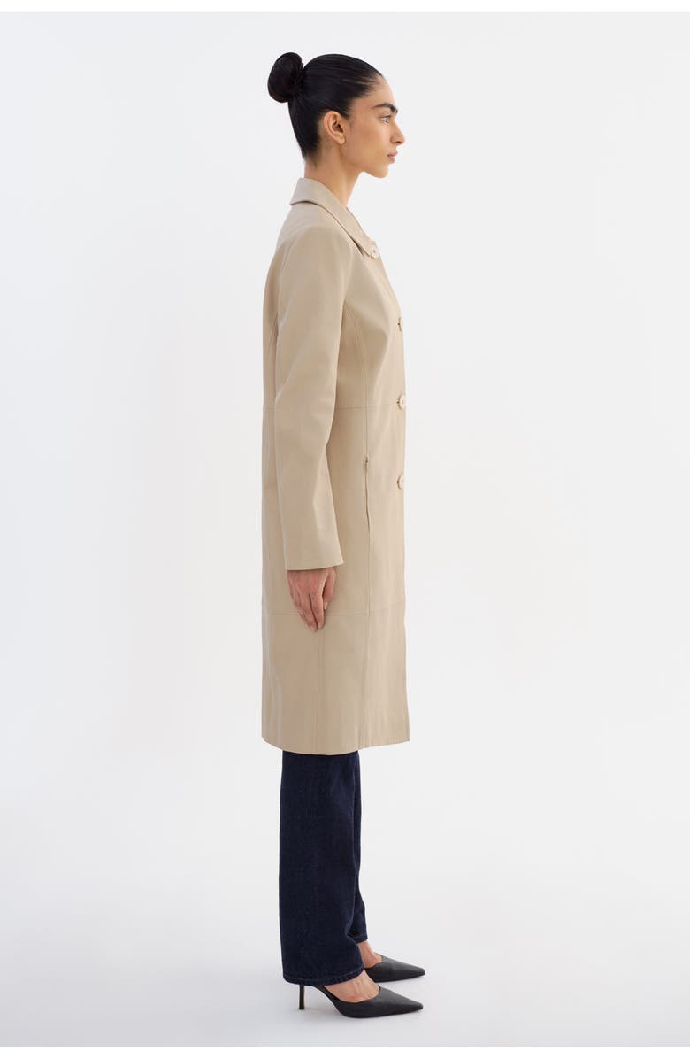 LAMARQUE BELEN | Longline Leather Coat, Alternate, color, Stone