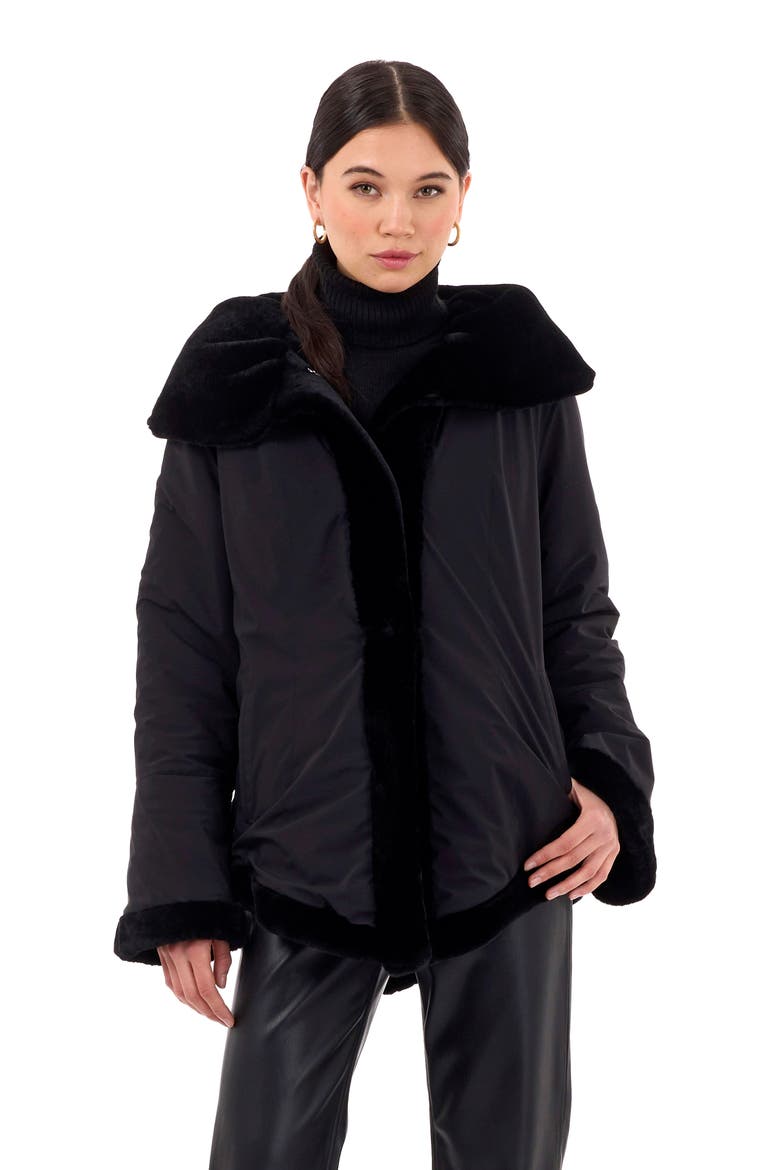 Genuine Shearling Jacket Reversible To Taffeta, Alternate, color, BLACK/BLACK
