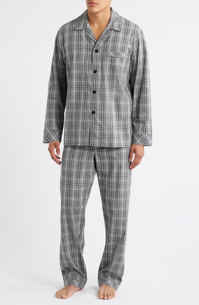 Majestic International Ash Plaid Cotton Pajamas, Main, color, Grey