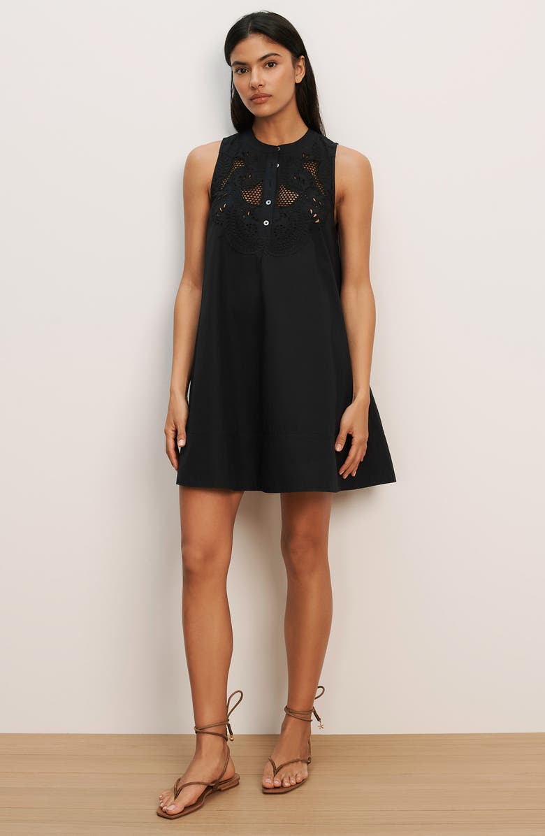 Veronica Beard Haleem Embroidered Detail Sleeveless Cotton Shirtdress, Alternate, color, Black
