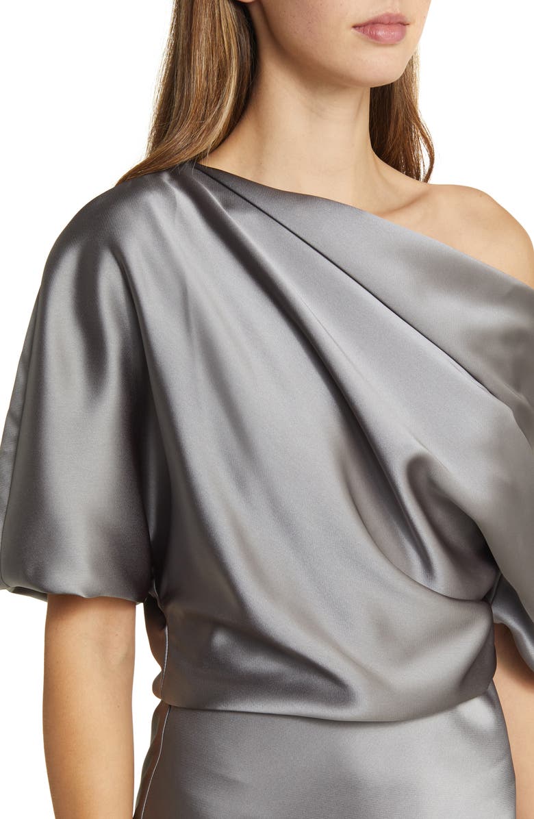 Amsale One-Shoulder Fluid Satin Cocktail Midi Dress, Alternate, color,