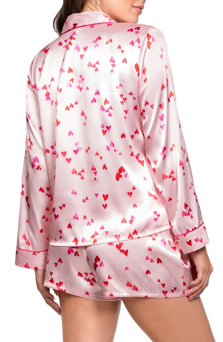 In Bloom by Jonquil Satin Short Pajamas, Alternate, color, Pink Hearts
