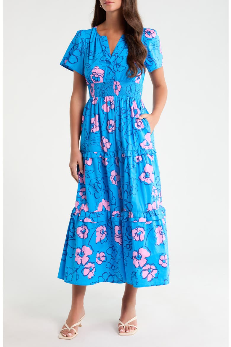 Palmer Cotton Poplin Tiered Maxi Dress, Main, color, BLUES-PINK