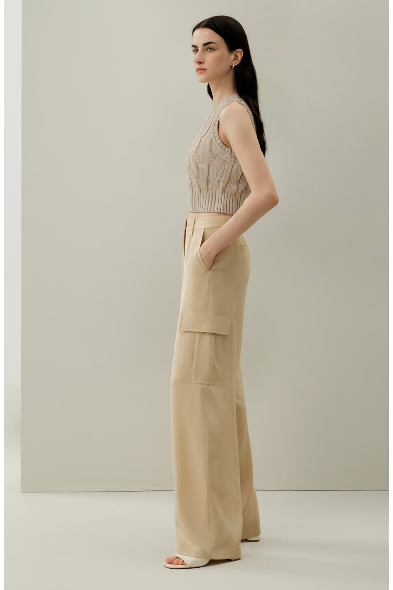 Women's Cable Knit Tussah Silk Cropped Top, Alternate, color, Beige