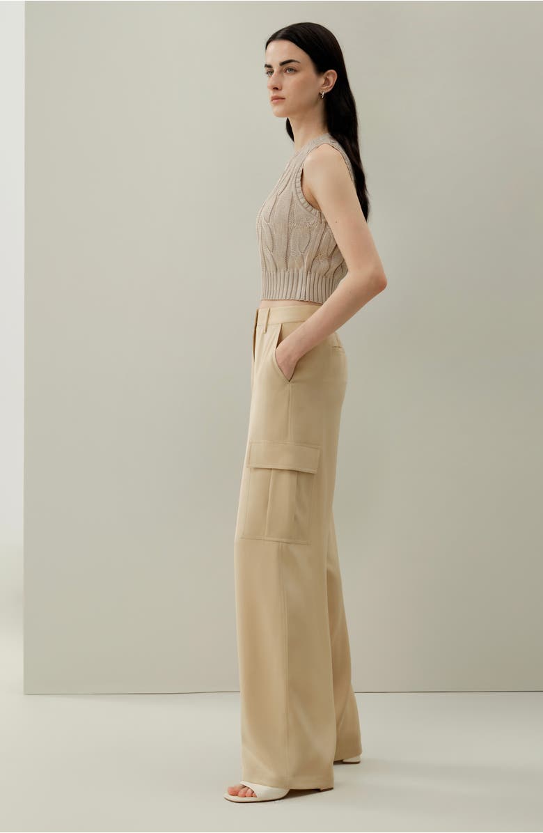 Lilysilk Cable Knit Tussah Silk Cropped Top, Main, color, Beige