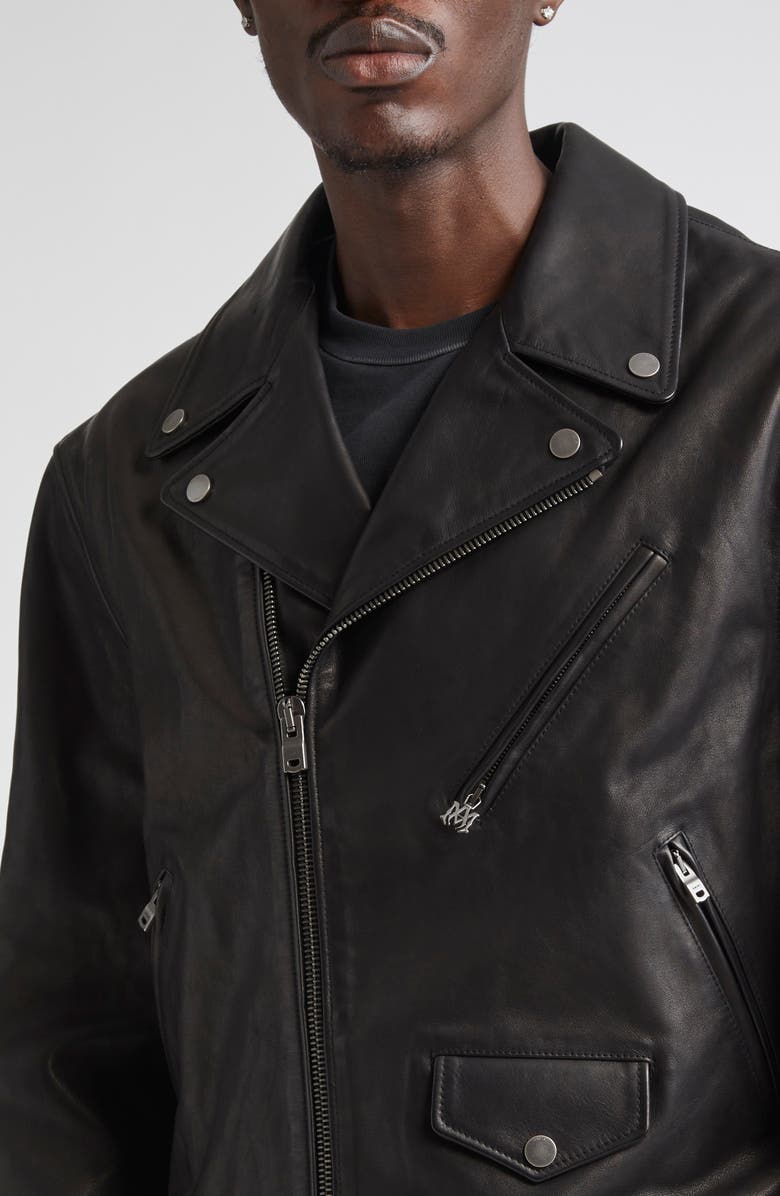 AMIRI Hollywood Appliqué Leather Biker Jacket, Alternate, color, Black