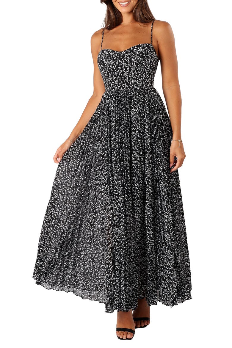 Achanti Floral Print A-Line Dress, Main, color, BLACK FLORAL