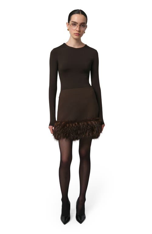 Apparis Meadow Stretch Crepe Miniskirt With Faux Fur Trim In Brown