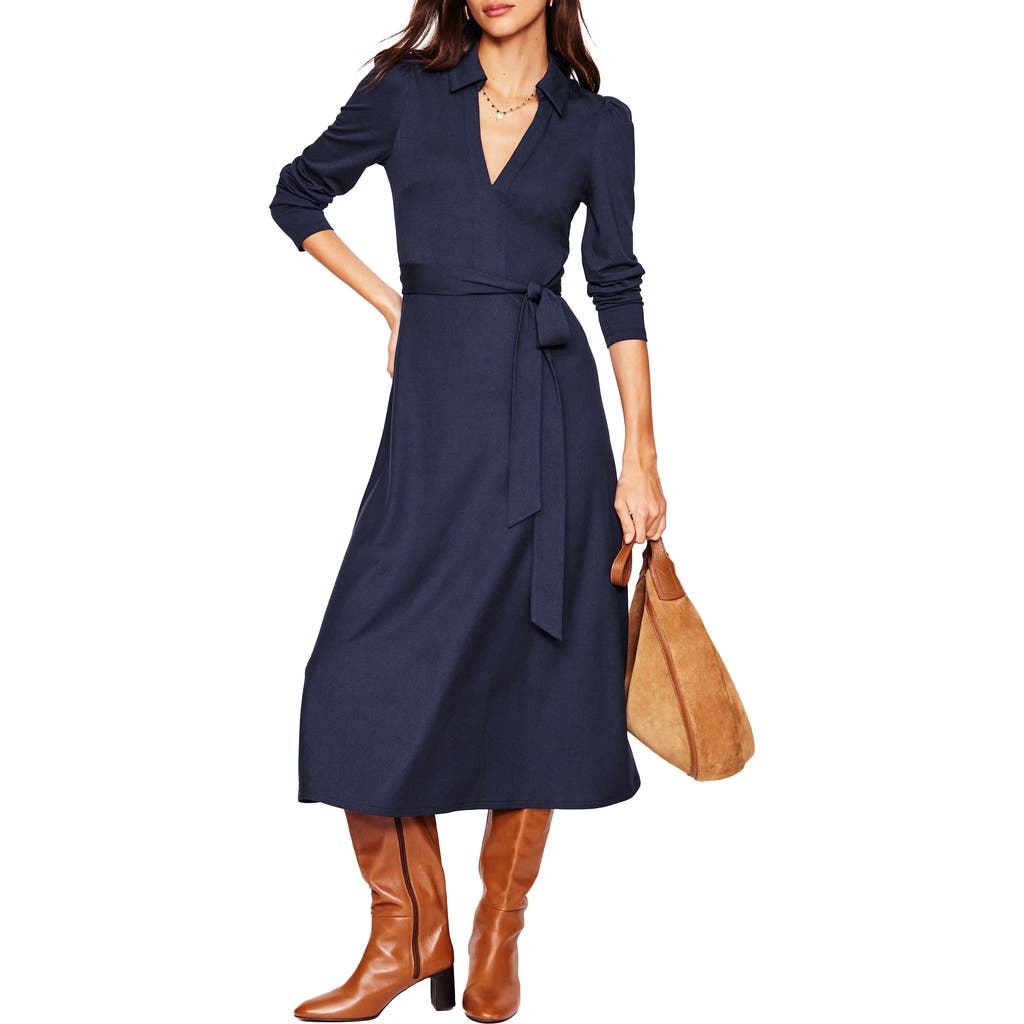 Shop Boden Imogen Long Sleeve Collared Jersey Dress In Navy