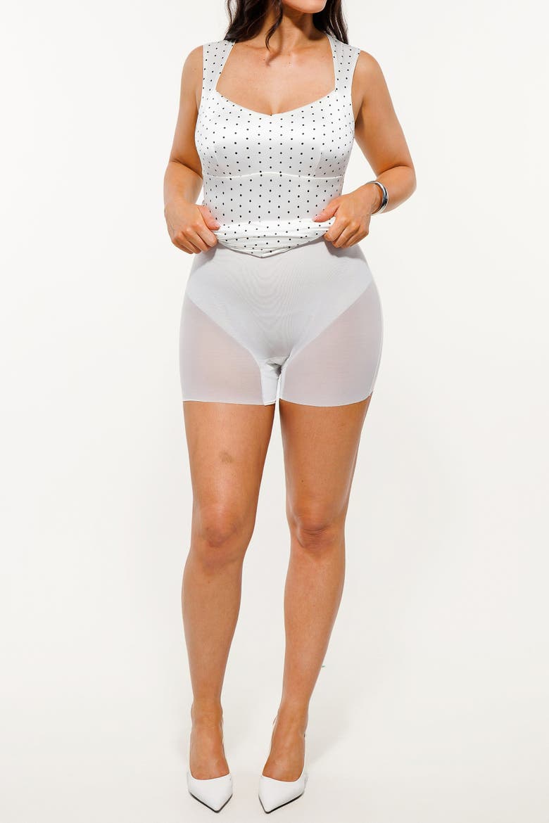 Vintage Sweetheart Neckline Vacation & Date Night Fit & Flare Shapewear Mini Dress, Alternate, color, White/Black Dot
