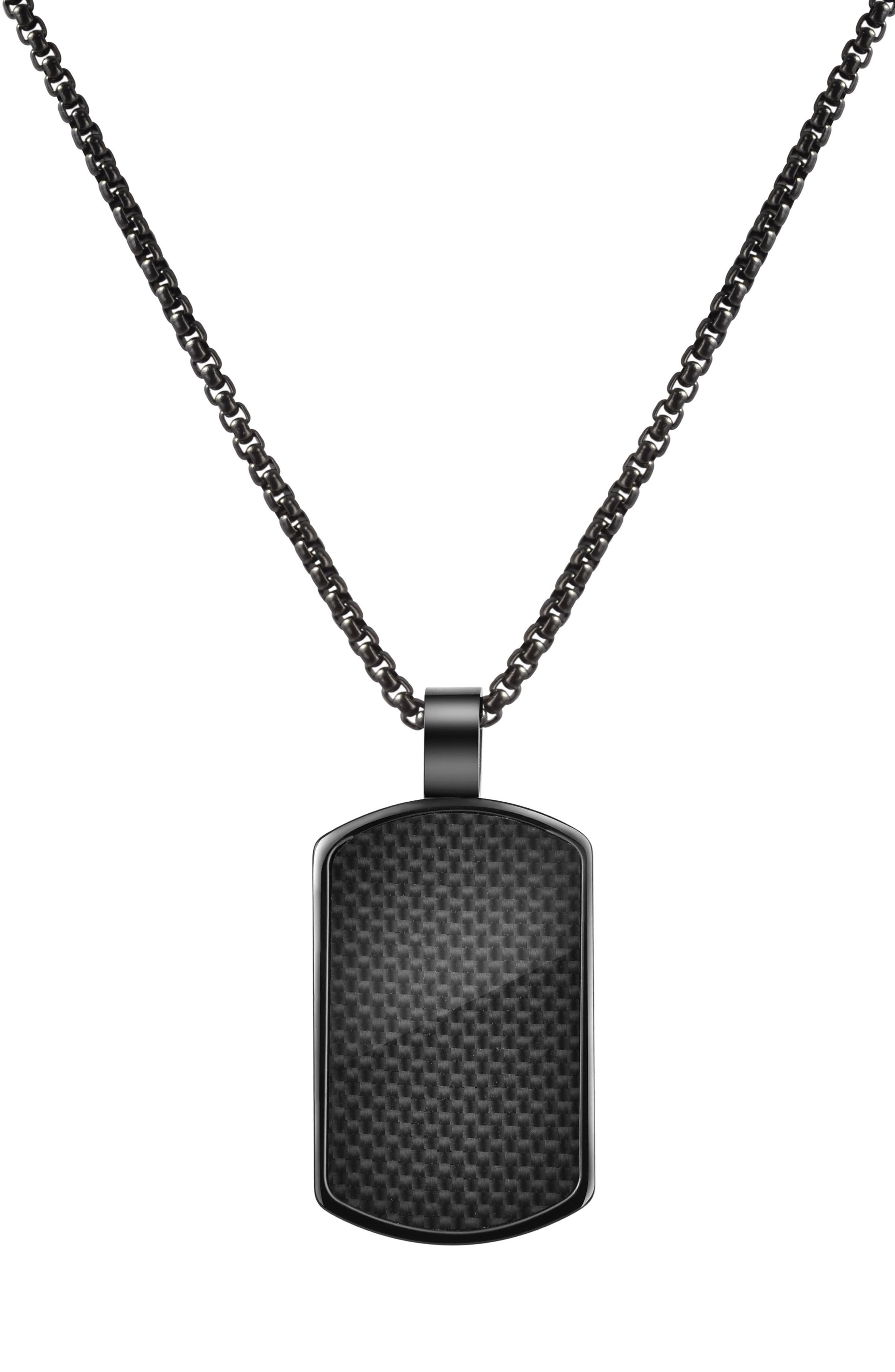 VAN HEUSEN Men's Carbon Fiber Dog Tag Necklace