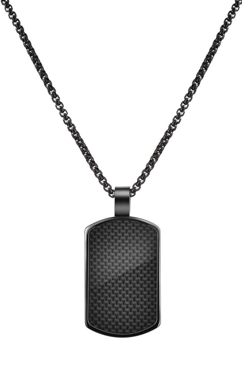 VAN HEUSEN Men's Carbon Fiber Dog Tag Necklace, Main, color, Black