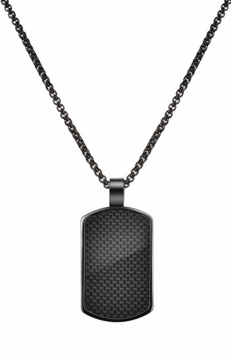VAN HEUSEN Men's Carbon Fiber Dog Tag Necklace