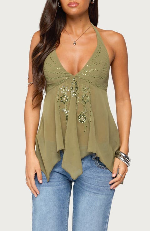 Bodie Sequin Chiffon Handkerchief Top