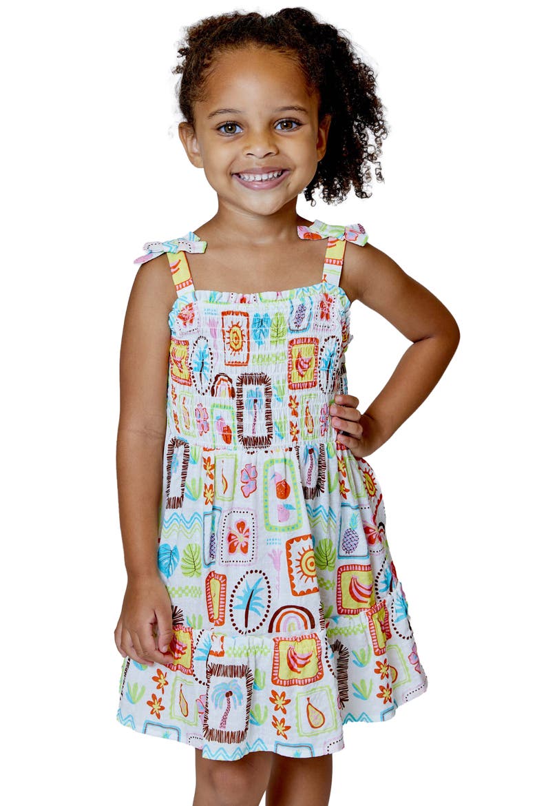 Kids' Print Smocked Sundress, Main, color, WHITE COMBO