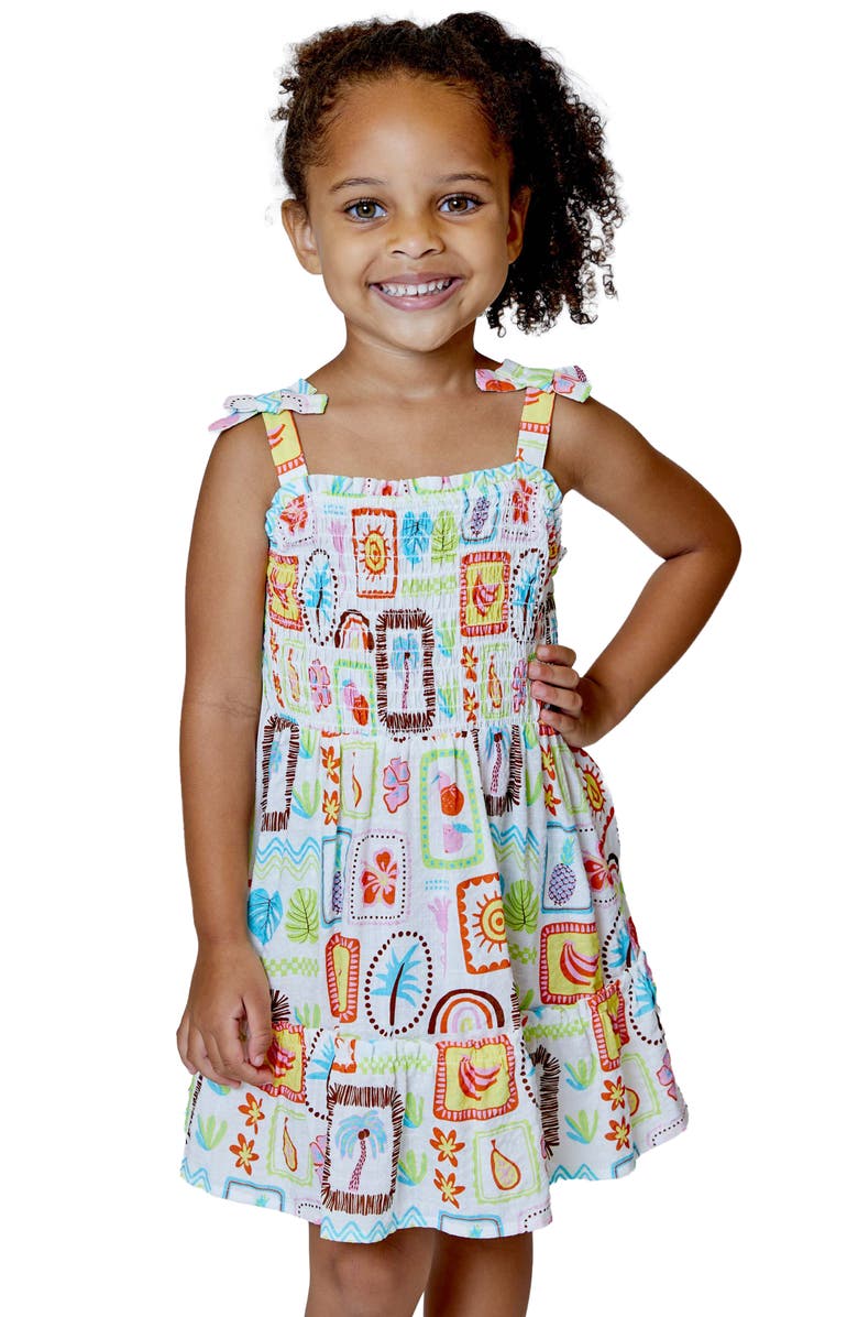 Design History Kids' Print Smocked Sundress, Main, color, White Combo