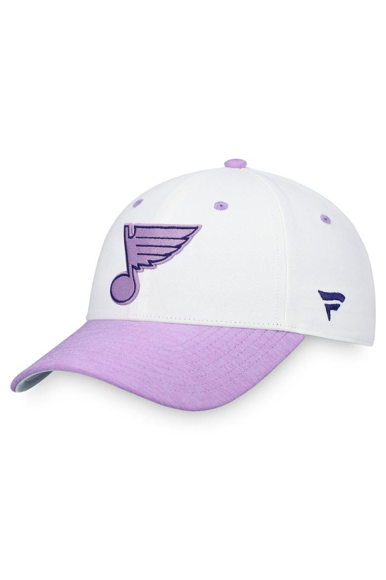 Men's Fanatics Branded White/Purple St. Louis Blues 2022 Hockey Fights Cancer Authentic Pro Snapback Hat, Alternate, color, White