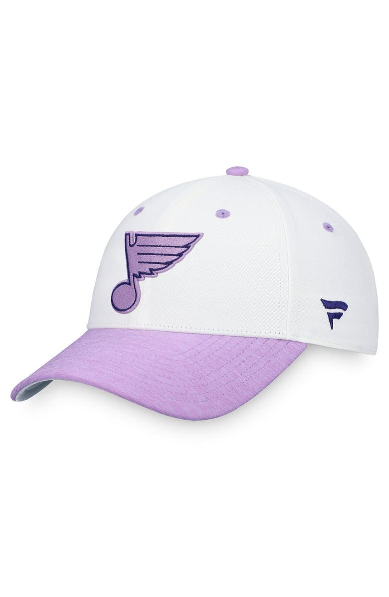 FANATICS Men's Fanatics Branded White/Purple St. Louis Blues 2022 Hockey Fights Cancer Authentic Pro Snapback Hat, Alternate, color, 