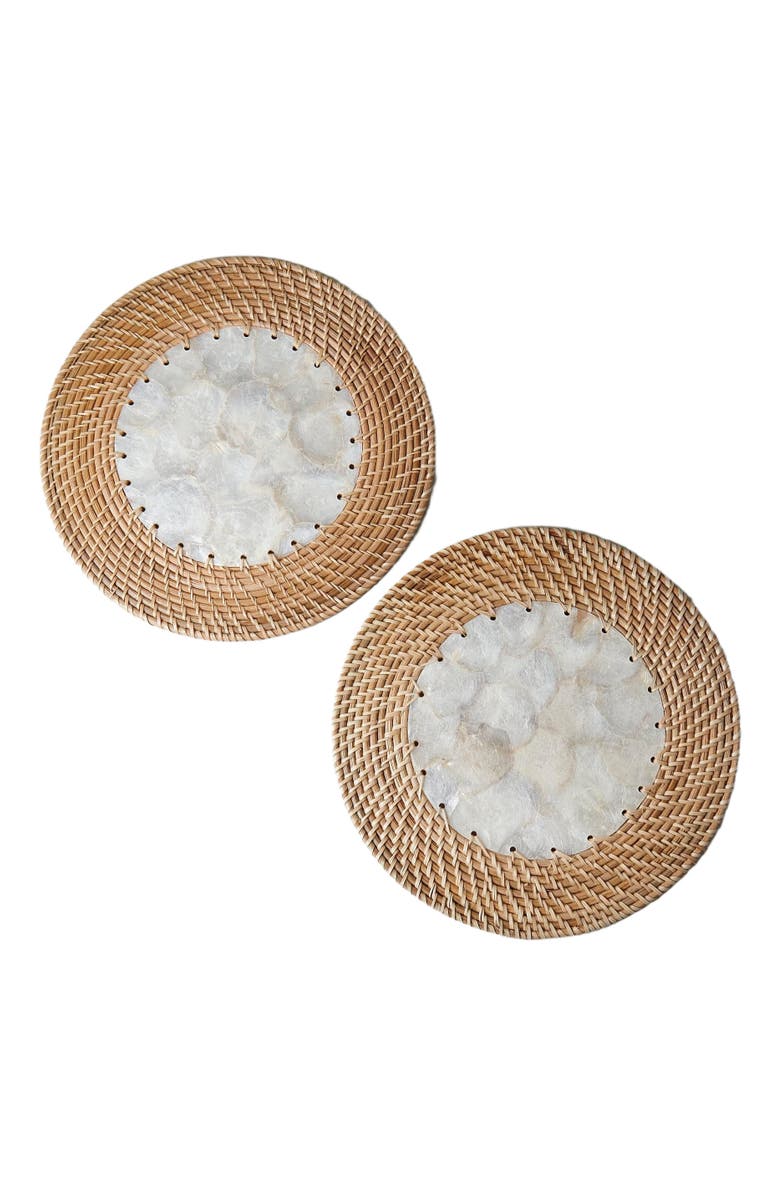 Kubo Capiz Shell Placemats With Natural Rattan - Set of 2, Alternate, color, Natural Rattan