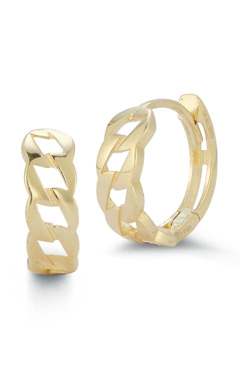 14K Gold Curb Link Hoop Earrings