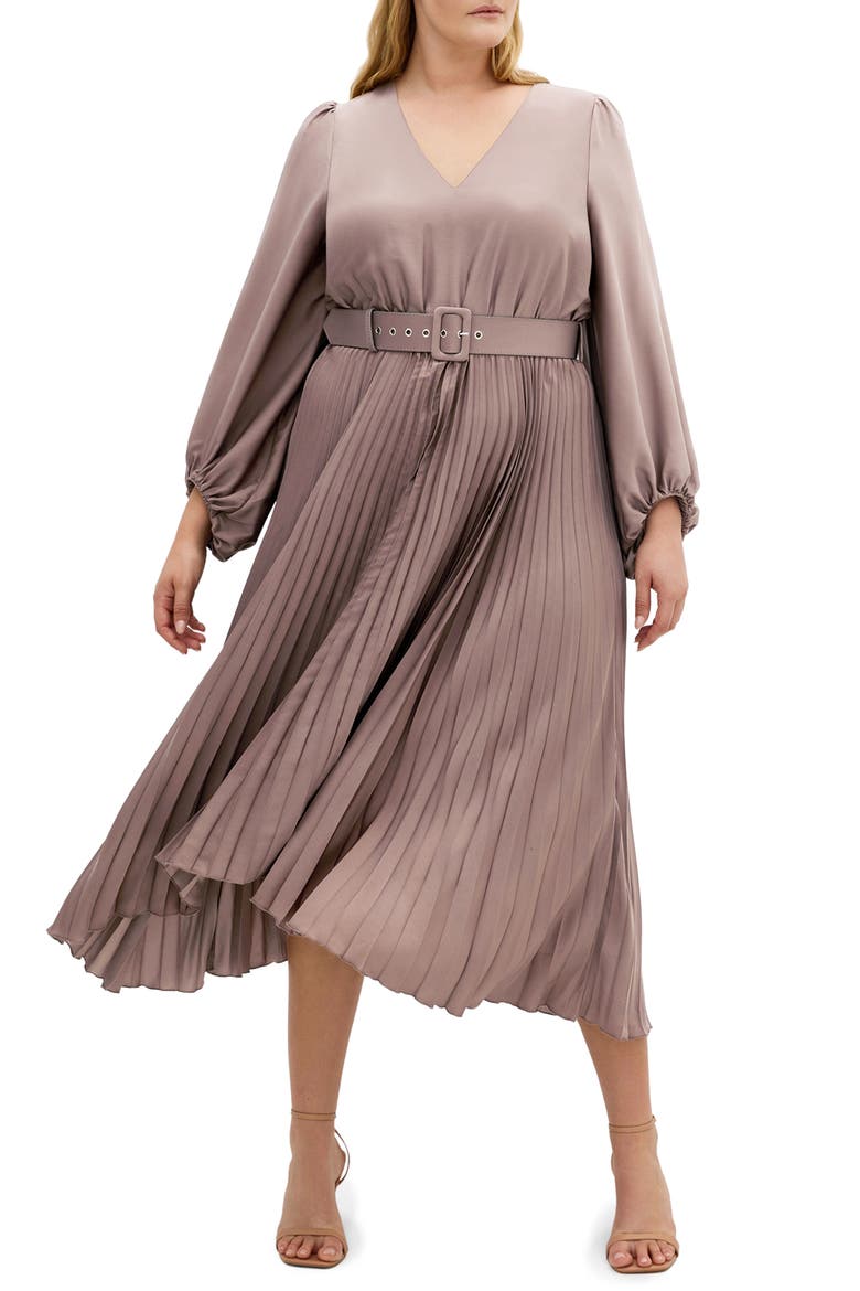 Amara Accordion Pleat Sateen Dress, Main, color, MINK