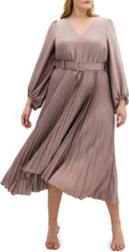 City Chic Amara Accordion Pleat Sateen Dress