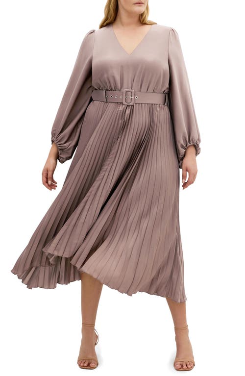 City Chic Amara Accordion Pleat Sateen Dress In Brown