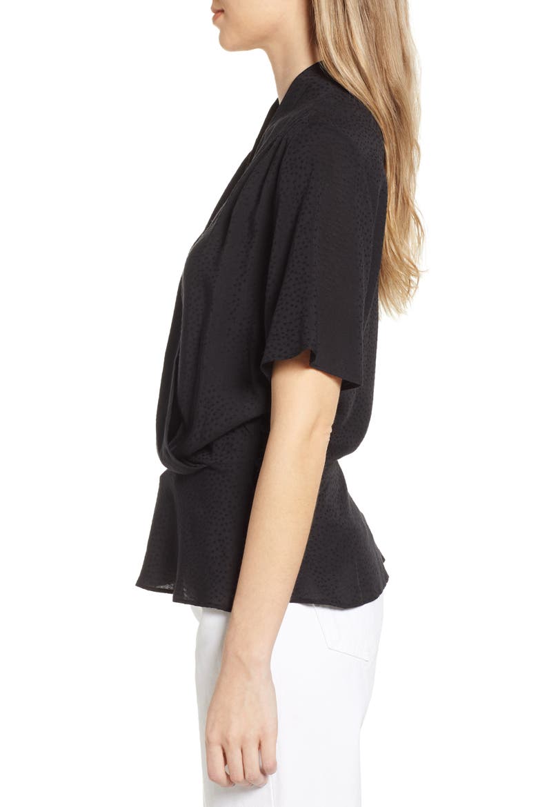 Side Button Textured Satin Wrap Top, Alternate, color, BLACK