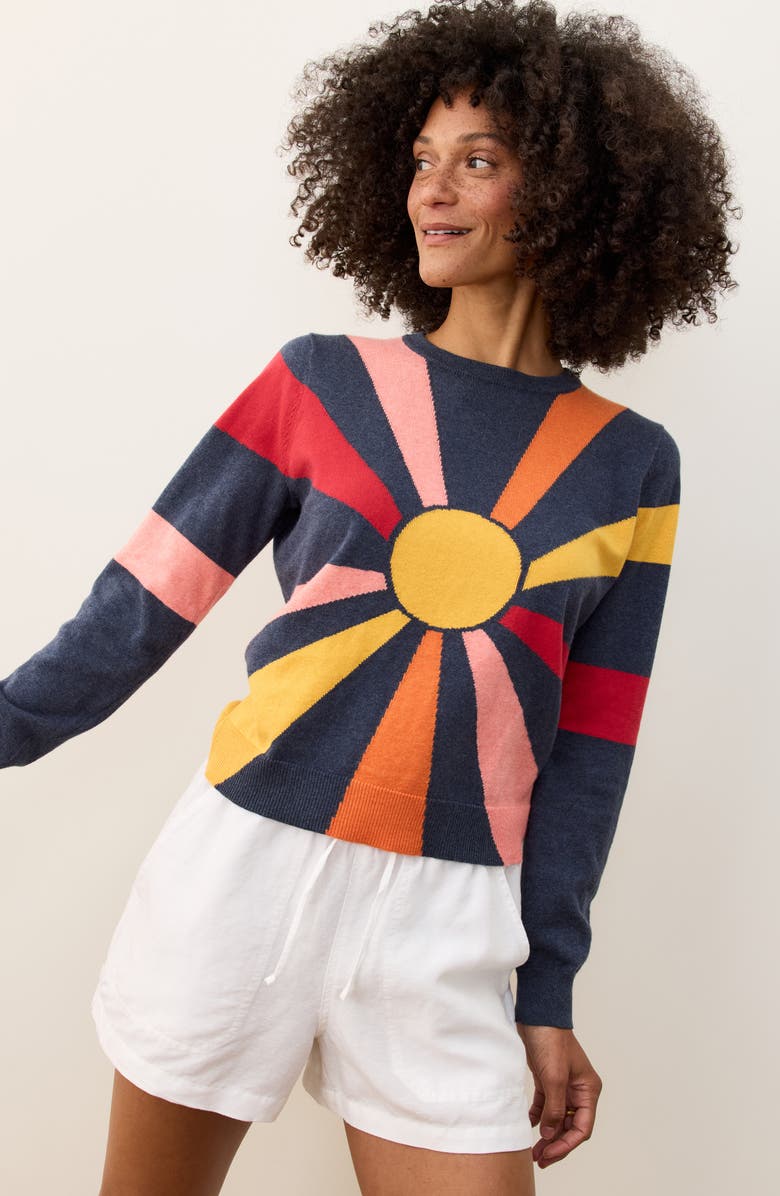 Marine Layer Exploded Sun Icon Sweater, Alternate, color, Navy