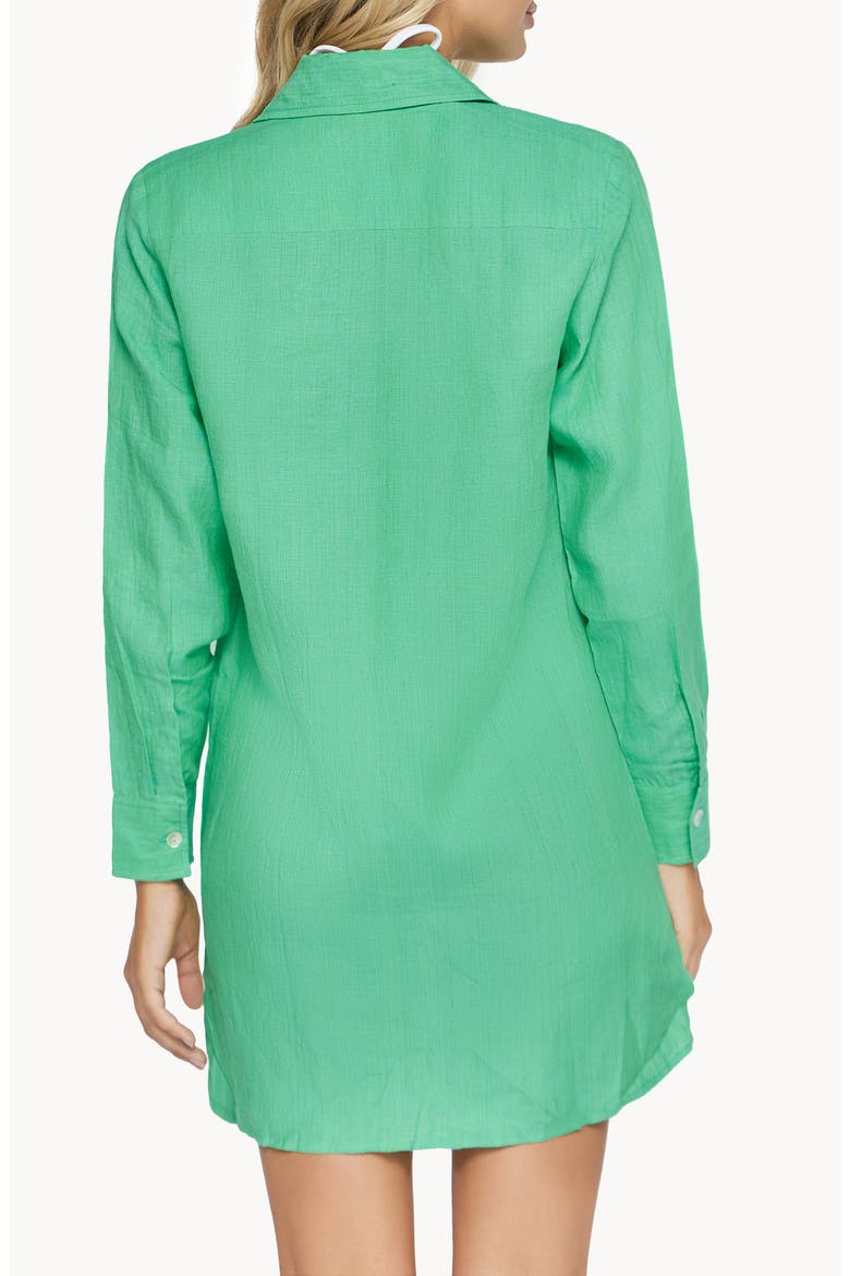 Millie Tie Linen Cover-Up Tunic Shirt, Alternate, color, MATCHA