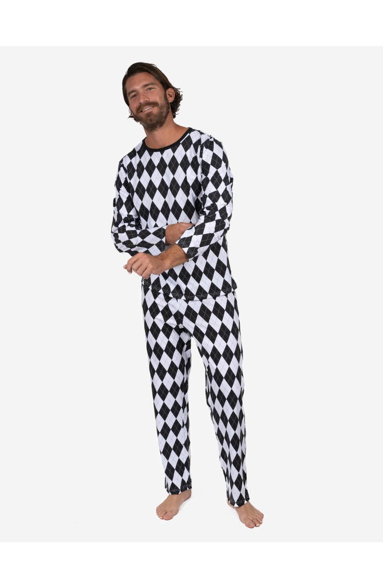 Leveret Men's Loose Fit Cotton Matching Family Holiday Pajamas, Classic & Geometric Patterns, Main, color, Argyle Black & White