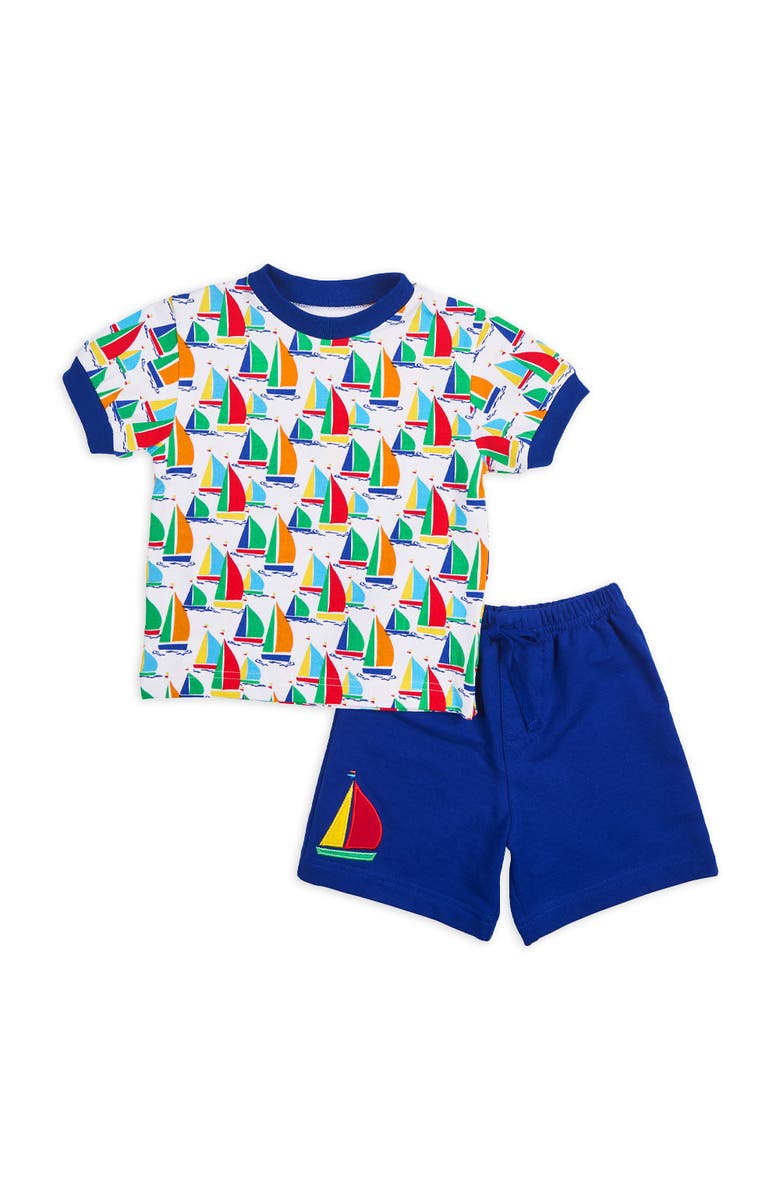 Florence Eiseman Sailboat Print T-Shirt with Shorts, Main, color, White / Multicolor