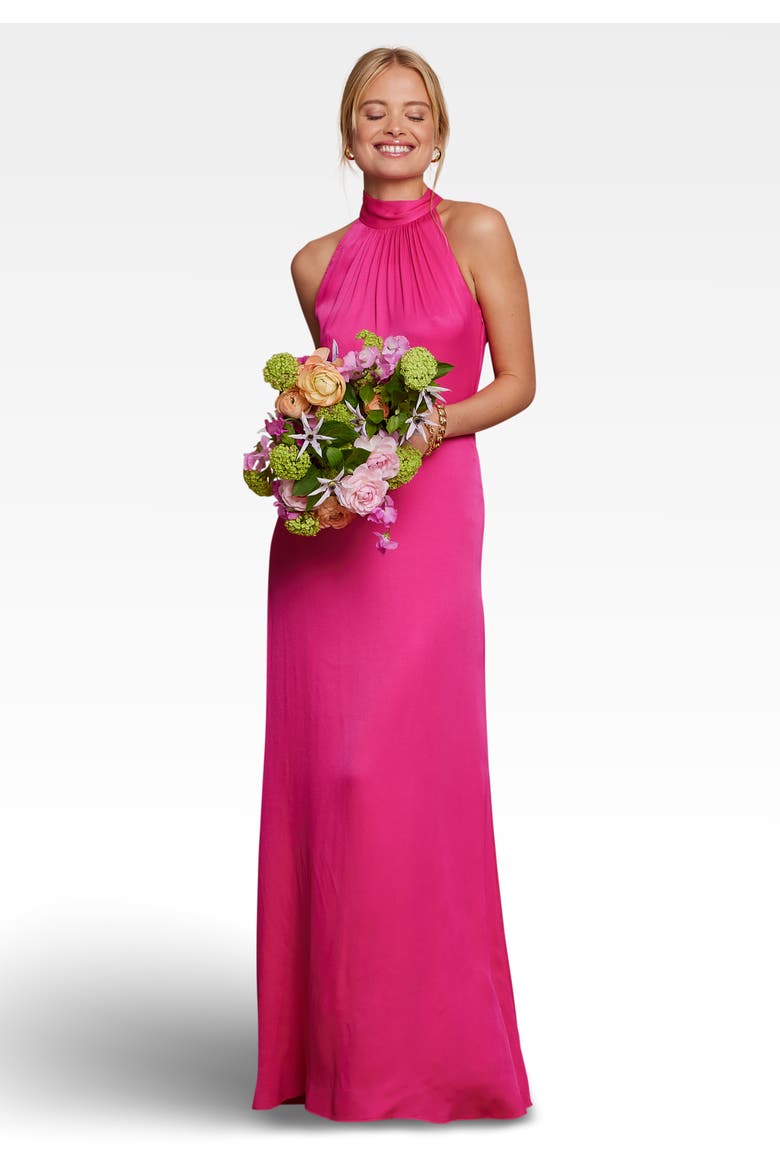 Tilly Satin High Neck Bridesmaid Dress, Main, color, Hot Pink