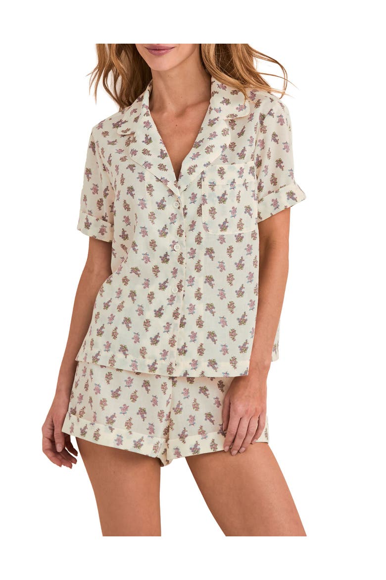 Lucero Ultra-soft Short Sleeve Top & Shorts Pajama Set, Main, color, Floral beige