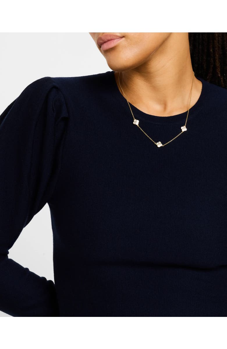 Jan Leslie Sterling With 18K Gold Overlay And Gemstones Triple Petal Station Necklace, Alternate, color, White