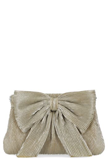Jessica Mcclintock Vivienne Pleated Bow Clutch In Gold