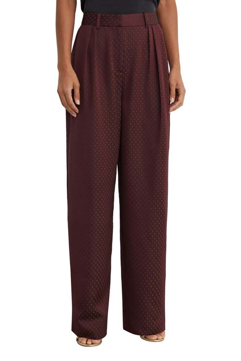 Tilly Jacquard Wide Leg Pleated Trousers, Main, color, BURGUNDY