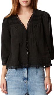 Billy T Fable Floral Lace Trim Cotton Blend Button-Up Shirt