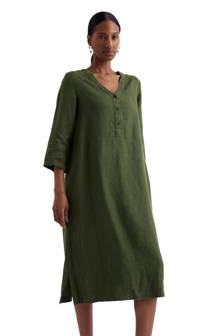 Dew Drop Long Sleeve Linen Midi Dress, Alternate, color, HOSTA