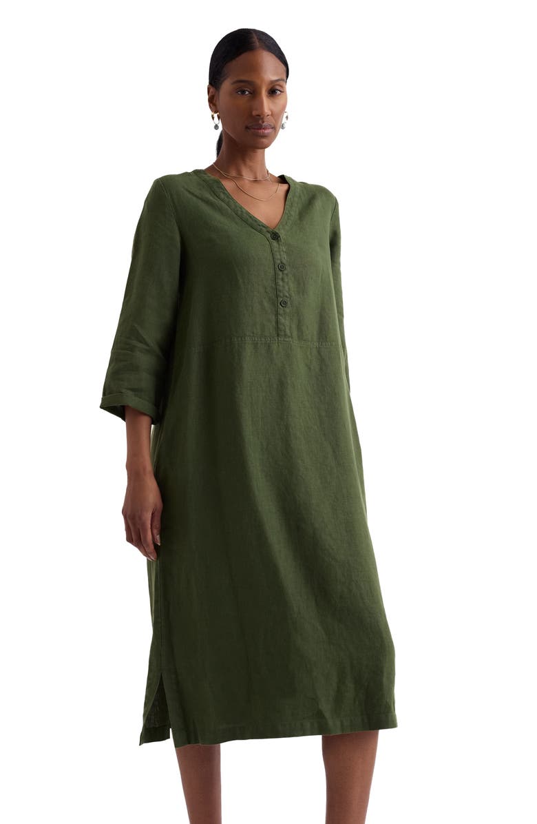 Seasalt Cornwall Dew Drop Long Sleeve Linen Midi Dress, Alternate, color, Hosta
