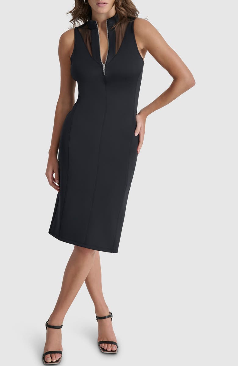 DKNY Sheer Yoke Zip Front Sheath Dress, Main, color,