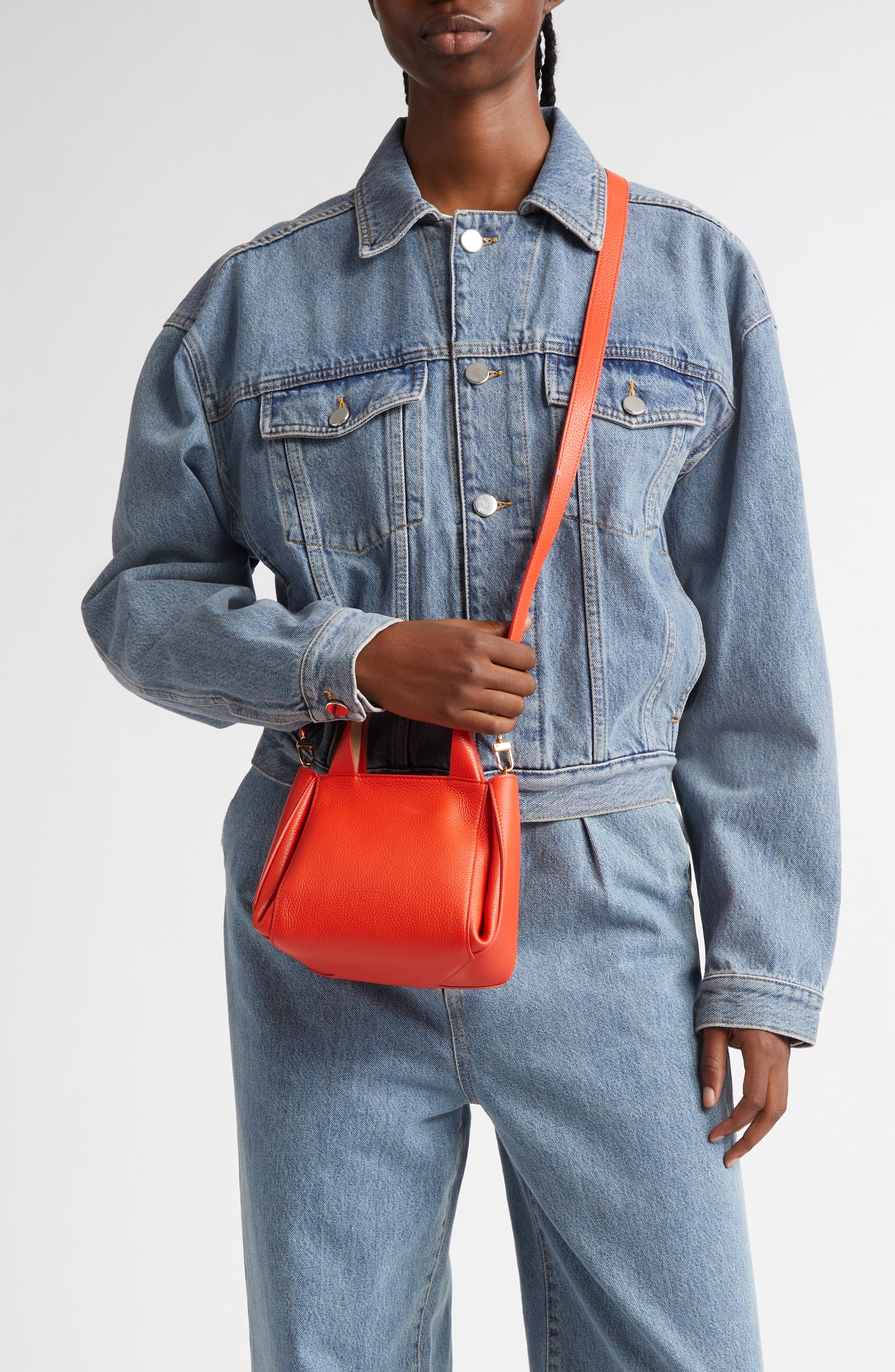 Ree Projects Mini Avy Pebbled Leather Top Handle Bag, Alternate, color, Flame